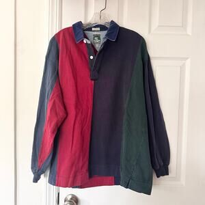 McIntosh & Seymour Vintage Red Blue Green Stripe Rugby Collared Long Sleeve M